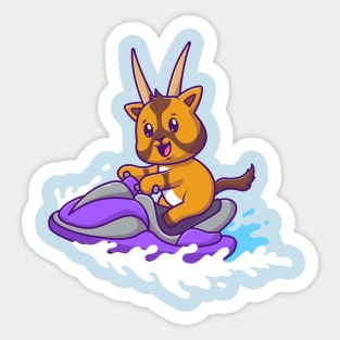 Cute Oryx Riding Ski Boat Cartoon Sticker